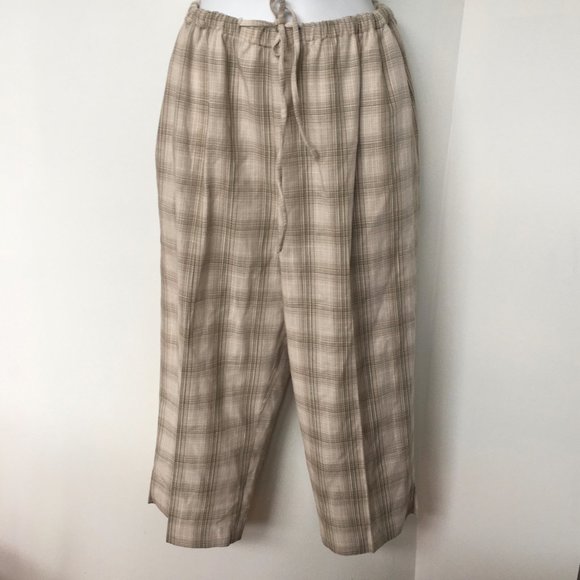 Vtg 2 Piece Set M Beige & Green Plaid Check - Picture 4 of 10